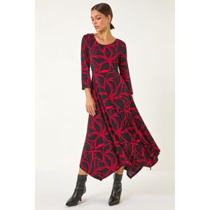 Roman Leaf Print Hanky Hem Stretch Midi Dress 14 female Roman Leaf Print Hanky Hem Stretch Midi Dress 14 female