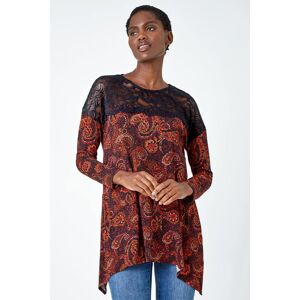 Roman Lace Detail Paisley Print Stretch Top 10 female Roman Lace Detail Paisley Print Stretch Top 10 female