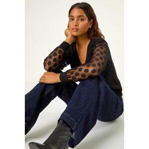 Roman Originals UK Black Polka Dot V-Neck Sleeve Knit Jumper - Women Roman Originals UK Black Polka Dot V-Neck Sleeve Knit Jumper - Women