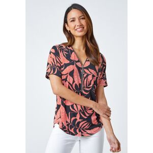 Roman Leaf Print Zip Detail V-Neck Stretch Top 12 female Roman Leaf Print Zip Detail V-Neck Stretch Top 12 female