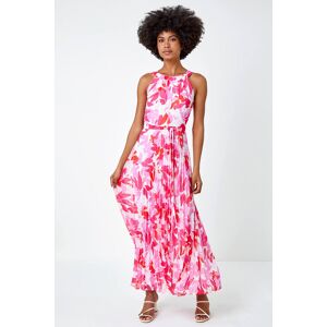 Roman Floral Halter Neck Pleated Chiffon Maxi Dress 18 female Roman Floral Halter Neck Pleated Chiffon Maxi Dress 18 female