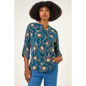 Roman Textured Floral Print Notch Neck Top 16 female Roman Textured Floral Print Notch Neck Top 16 female