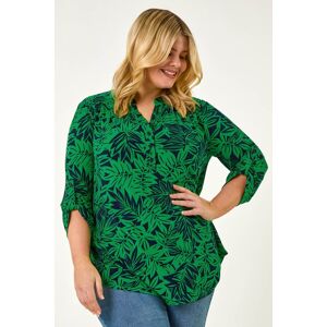 Roman Curve Leaf Print Button Stretch Shirt 22-24 female Roman Curve Leaf Print Button Stretch Shirt 22-24 female