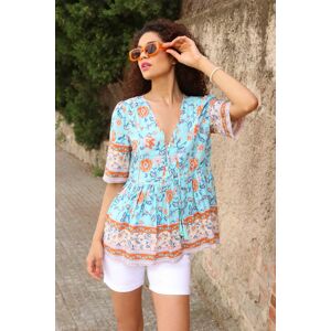 Roman Floral Border Print Tassel Detail Top 12 female Roman Floral Border Print Tassel Detail Top 12 female