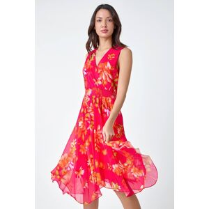 Roman Floral Print Chiffon Shirred Asymmetric Dress 20 female Roman Floral Print Chiffon Shirred Asymmetric Dress 20 female