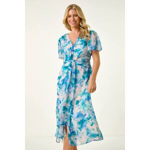 Roman Petite Abstract Print Ruched Midi Dress 10 female Roman Petite Abstract Print Ruched Midi Dress 10 female