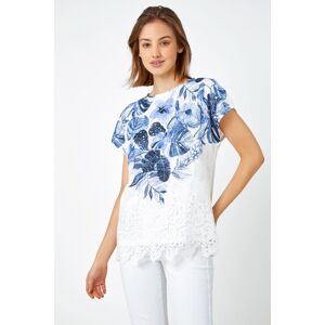 Roman Floral Print Lace Trim Stretch T-Shirt 10 female Roman Floral Print Lace Trim Stretch T-Shirt 10 female