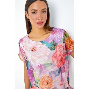 Roman Mesh Overlay Floral Print T-Shirt 10 female Roman Mesh Overlay Floral Print T-Shirt 10 female