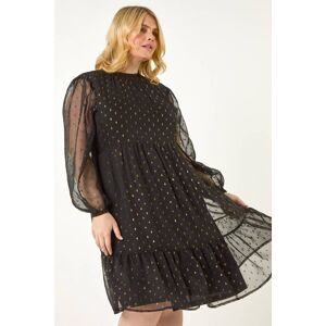 Roman Curve High Neck Metallic Overlay Swing Dress 26-28 female Roman Curve High Neck Metallic Overlay Swing Dress 26-28 female