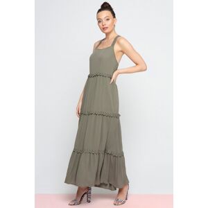 Roman Tiered Lace Trim Maxi Dress in Khaki - Size 10 10 female