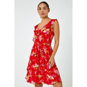 Dusk Fashion Floral Frill Detail Fit & Flare Dress in Red 8 female