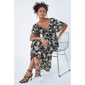 Dusk Fashion Floral Print Frill Hem Midi Dress in Black 8 female