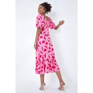 Dusk Fashion Floral Print Frill Hem Midi Dress in Pink 10 female