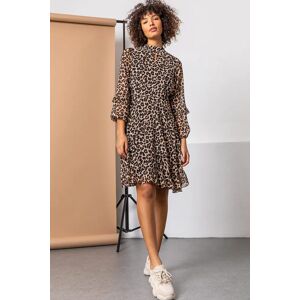 Dusk Fashion Leopard Print Detail Chiffon Dress in Brown - Size 16 16 female