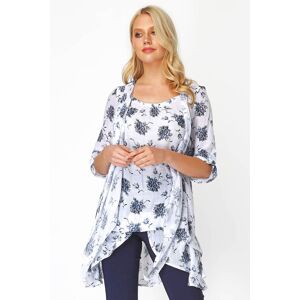 Roman Floral Print Crinkle Tunic Top in Blue 10 female