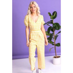 Dusk Fashion Gingham Check Jumpsuit in Yellow 8 female