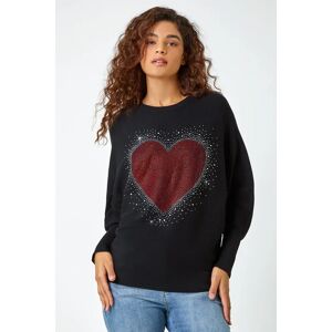 Roman Diamante Embellished Heart Print Jumper in Black S female