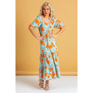 Dusk Fashion Button Through Floral Print Midi Dress in Orange 8 female