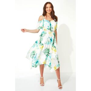 Roman Floral Cold Shoulder Holiday Summer Midi Dress in Ivory - Size 10 10 female