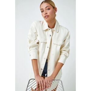 Dusk Fashion Raw Hem Shirt Jacket in Cream 12 female