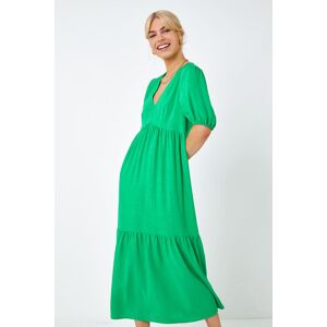 Dusk Fashion Linen Blend Tiered Midi Dress in Green 8 female