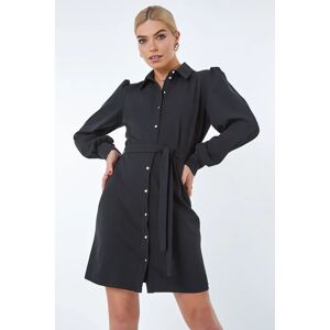 Dusk Fashion Button Through Belted Shirt Dress in Black 8 female