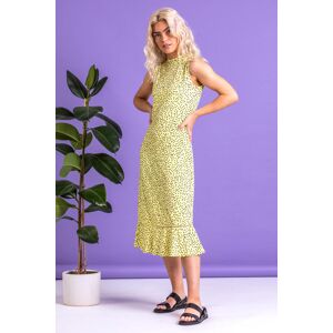 Dusk Fashion Spot Print Frill Hem Midi Dress in Lemon 6 female