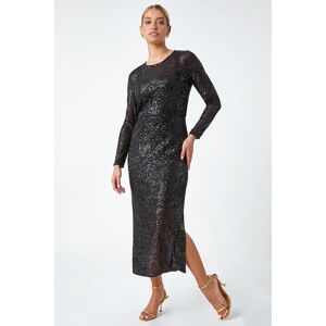 Dusk Fashion Sequin Embellished Midi Stretch Dress in Black 12 female