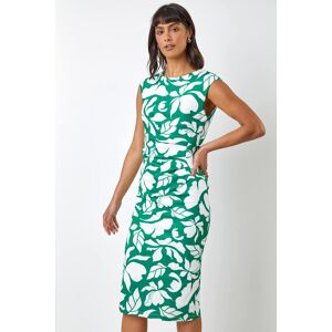 Roman Leaf Print Luxe Stretch Shift Dress in Green - Size 8 8 female
