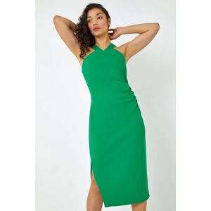 Dusk Fashion Ruched Halter Neck Midi Stretch Dress in Green 12 female