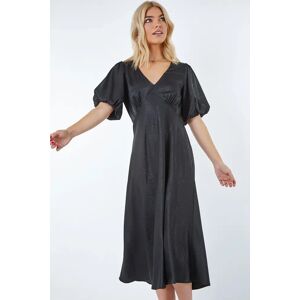 Dusk Fashion Puff Sleeve Satin Midi Dress in Black 10 female