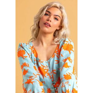 Dusk Fashion Button Though Floral Print Blouse in Orange 6 female