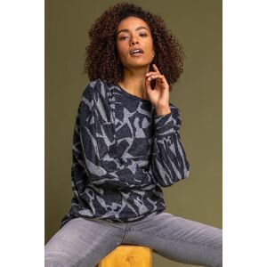 Roman Abstract Animal Print Long Sleeve Top in Dark Grey 10 female