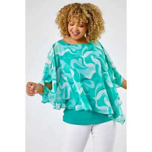 Roman Curve Curve Retro Swirl Chiffon Overlay Top in Mint 20 female