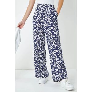 Dusk Fashion Leaf Print Wide Leg Trouser in Navy 8 female