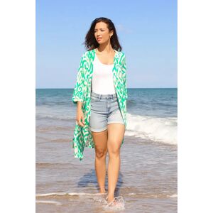 Roman Abstract Print Longline Kimono in Green 10 female