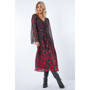 Dusk Fashion Rose Print Chiffon Midi Dress in Red 8 female