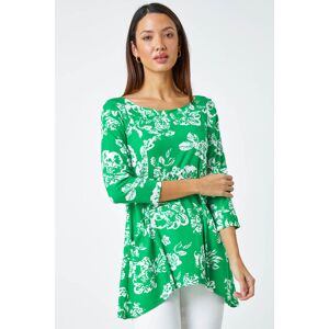 Roman Floral Print Swing Stretch Top in Green 12 female