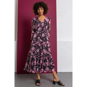 Dusk Fashion Floral Spot Print Tiered Midi Dress in Pink - Size 10 10 female