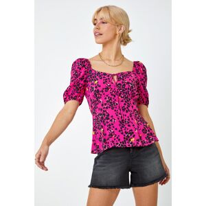 Dusk Fashion Animal Print Tie Neck Peplum Top in Pink 18 female