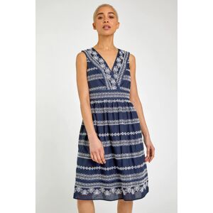 Dusk Fashion Broderie Detail Fit & Flare Day Dress in Navy 8 female