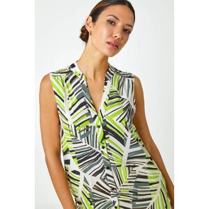 Roman Palm Print Notch Neck Button Top in Lime 14 female