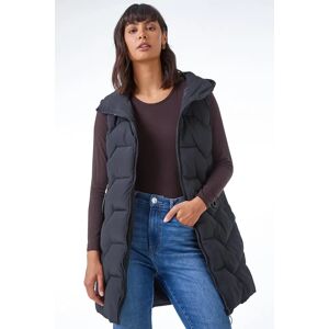 Roman Geometric Quilted Hooded Gilet in Black 14 female