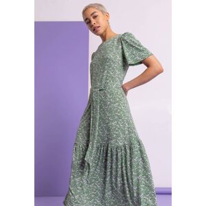 Dusk Fashion Ditsy Daisy Print Belted Dress in Sage 16 female