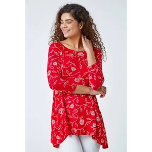 Roman Floral Print Swing Stretch Top in Red 20 female