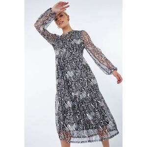 Dusk Fashion Metallic Animal Print Tiered Midi Dress in Silver 8 female