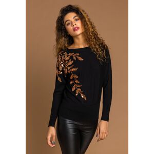 Roman Long Sleeve Sequin Leaf Jumper in Black 20 female