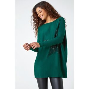 Roman Embellished Star Print Longline Jumper in Emerald S female