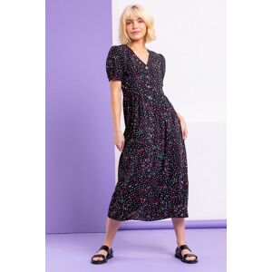 Dusk Fashion Ditsy Spot Print Button Down Dress in Black 10 female