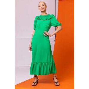 Dusk Fashion Frill Collar Detail Midi Dress in Green 8 female